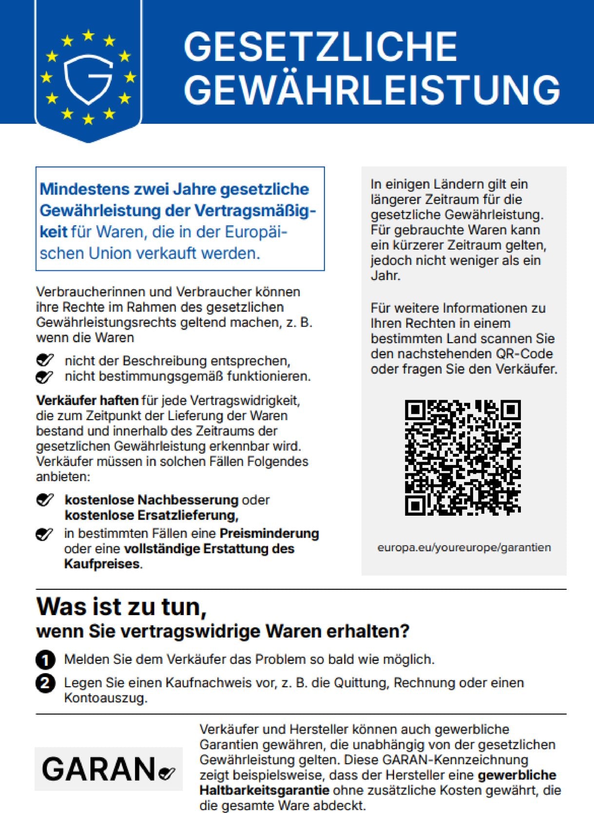 EU Gesetzliche Gewährleistung